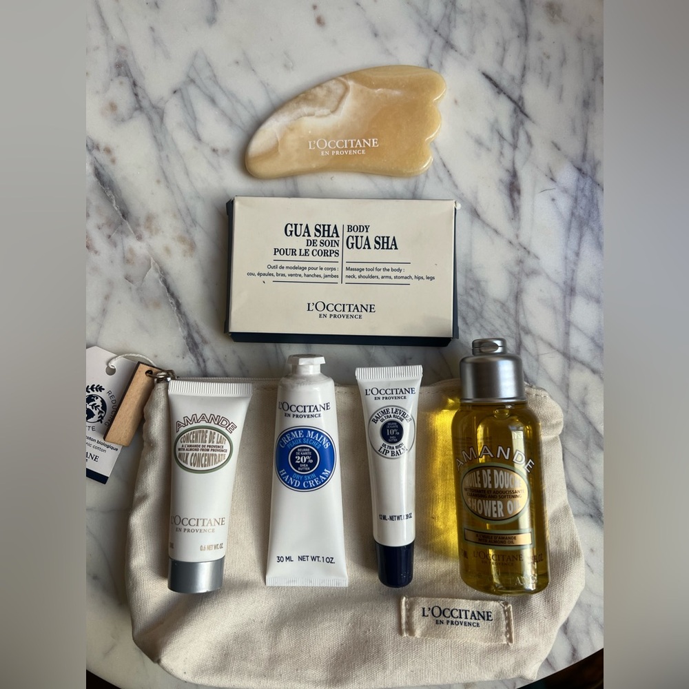 L’Occitane 5-Piece Travel Set with Body Gua Sha and Case – Brand New with Tags